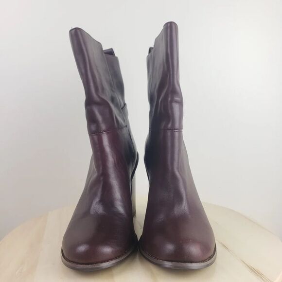 Kelsi Dagger Odem Boots Size 10 Burgundy Leather Mid Calf Block Chunky Heel - Picture 4 of 15